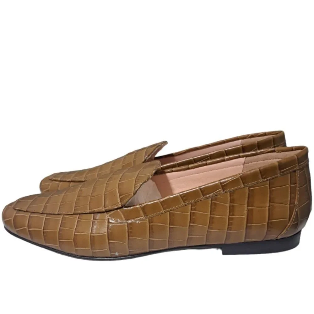 J.Crew Women's Croc Emboss Leather Loafers Caramel Tan Sz 9